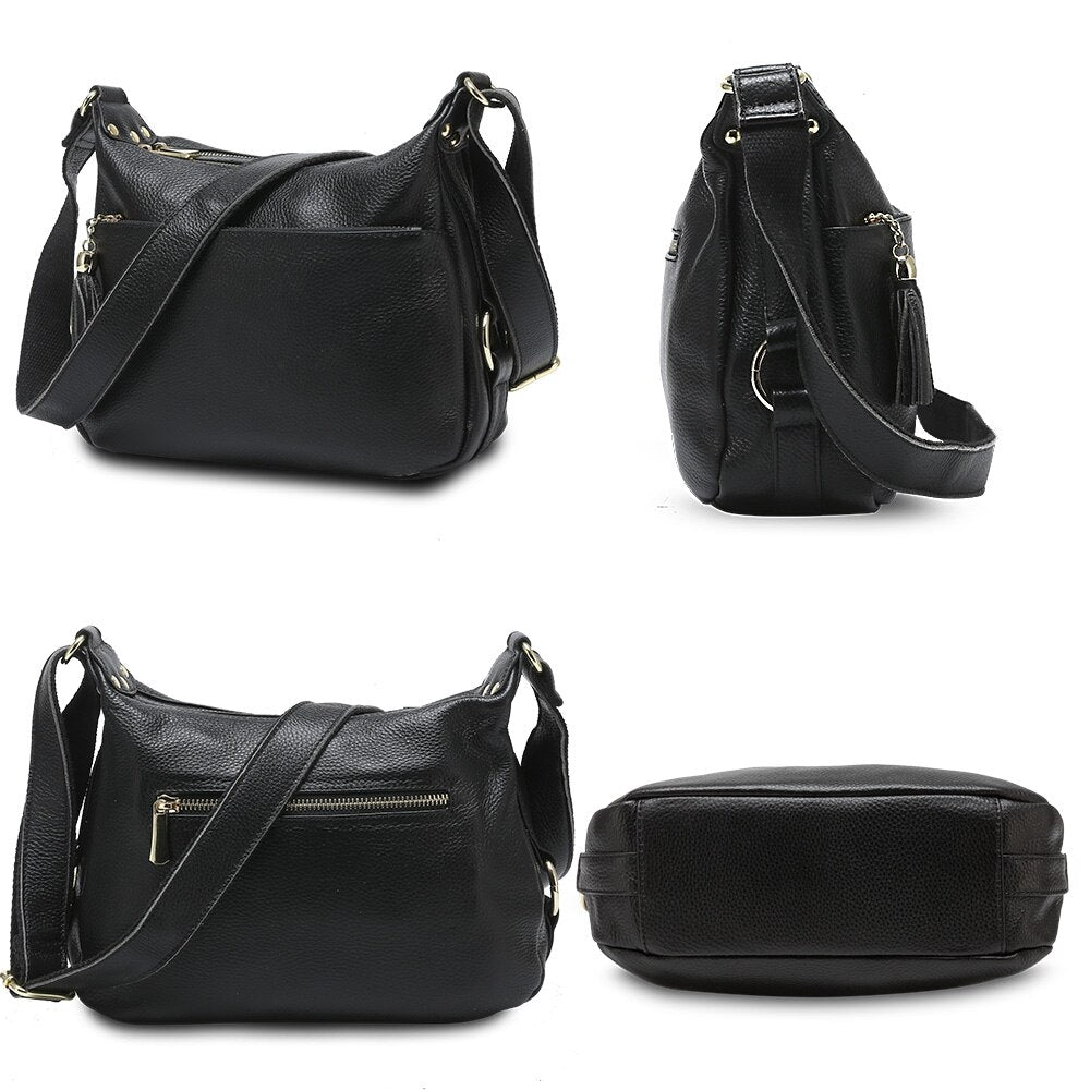 Zency 100% Genuine Leather Fashion Women Shoulder Bag With Tassel High Quality Hobos Elegant Lady Crossbody Bags Black Grey