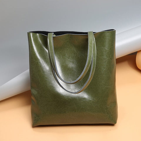 Image of Zency 100% Genuine Leather Vintage Women Shoulder Bag High Quality Fashion Brown Large Capacity Shopping Bags Black Tote Handbag