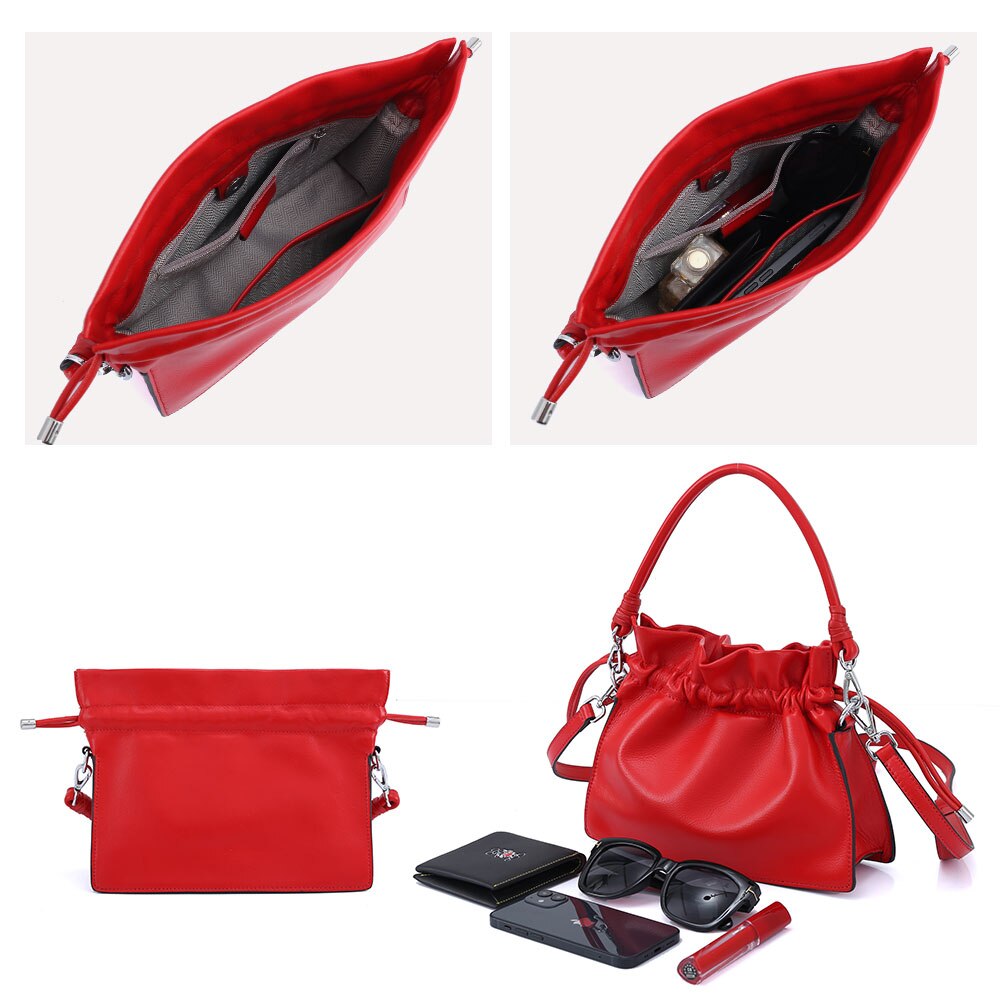 Zency Genuine Leather 2021 Summer Fashion Designer Shoulder Bag For Women Bucket String Crossbody Lady High Quality Tote Handbag