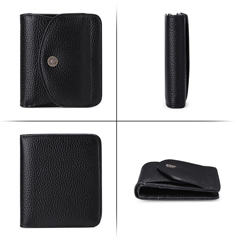 Zency Genuine Leather Ladies Small Coin Purse Trend Simple Elegent Female Wallet Anti Theft Card Holders Flower Hasp Bag Fashion