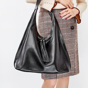 Zency 100% Genuine Leather Fashion Women Shoulder Bag Daily Casual Shopping Hobos Classic Black Tote Handbag Crossbody Bags