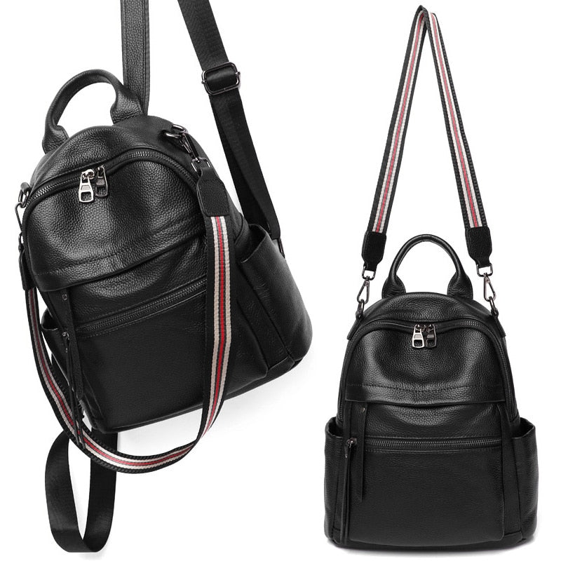 Zency Soft Genuine Leather Backpack Women's Bag for 2021 Spring Multifunction Large Capacity Knapsack Girl to School Bag Black