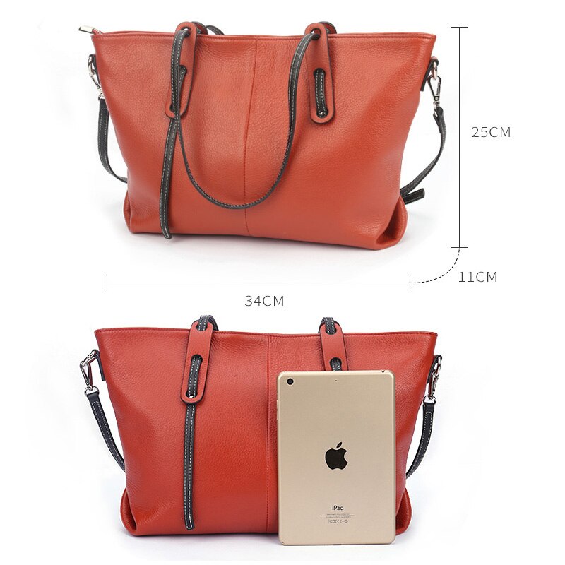 Zency Soft Genuine Leather Handbag New Design Tote Bag Large Capacity Classic Shoulder Bag Simple Casual Shopping Crossbody Bag