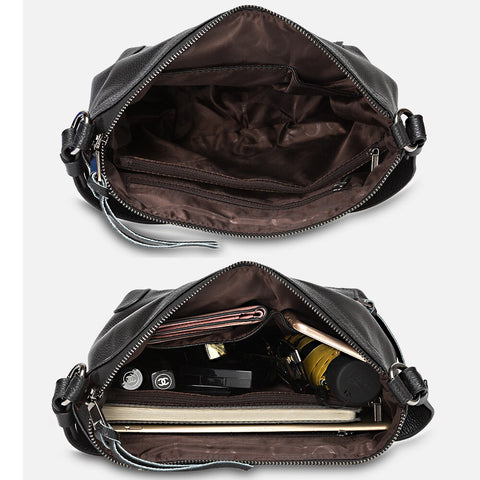 Image of Zency Luxury Women Shoulder Bag 100% Genuine Leather Casual Tote Handbag High Quality Messenger Bags Black Grey