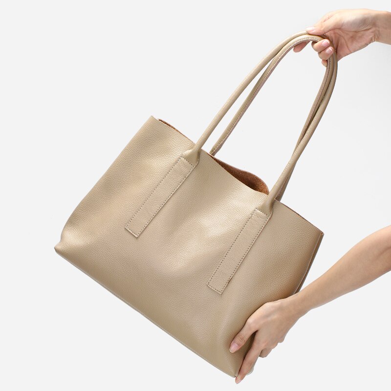 Zency Soft Genuine Leather Handbag Simple Casual Large Capacity Women's Shoulder Bag 2021 Fashion Elegant Female Tote Bag Black