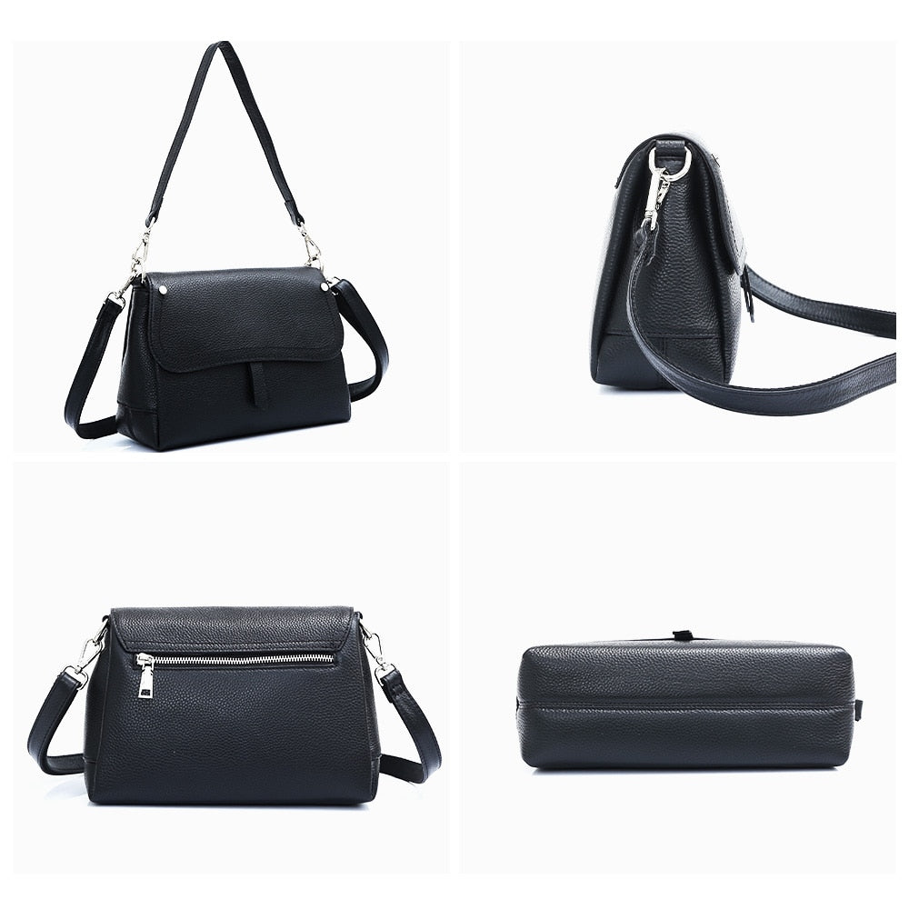 Zency New Genuine Leather Fashion Simple QualityA+ Shoulder Bag For Women Elegant Square Flap Female Messenger Crossbody Handbag