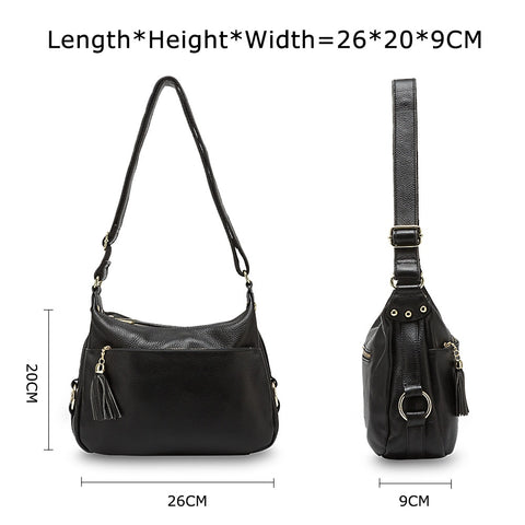 Image of Zency 100% Genuine Leather Fashion Women Shoulder Bag With Tassel High Quality Hobos Elegant Lady Crossbody Bags Black Grey