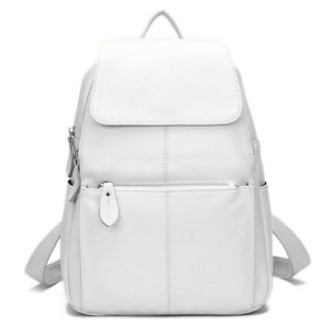 ZENCY 100% Genuine Cow Leather Silver Hardware Women Ladies Girl Silver Gray White Blue Backpack Top Layer Cowhide School Bags