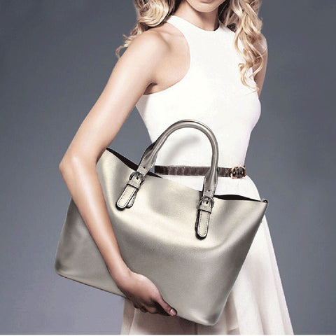 Zency 100% Genuine Leather Soft Skin Fashion Women Handbag Luxury Gold Silver Tote Bag Female Messenger Crossbody Purse Elegant