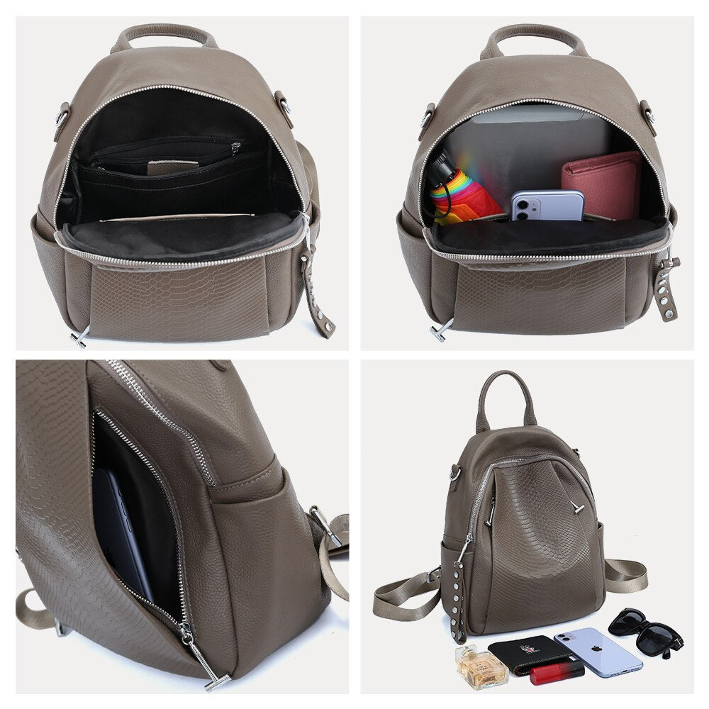 Zency Genuine Leather Backpack For Women Fashion Alligator Rivet High Quality Satchel Female Shoulder Travel School Bag Rucksack